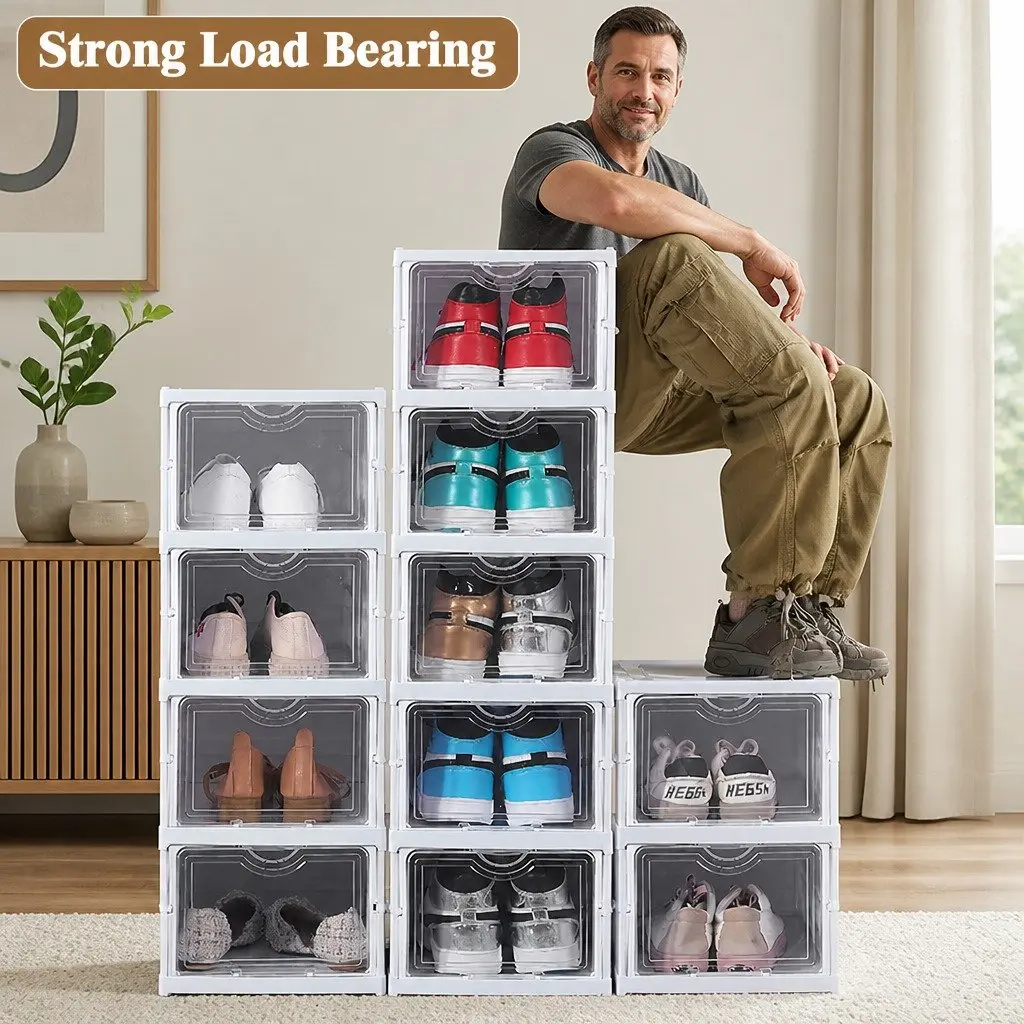 6-Tier Stackable Shoe Storage Organizer Plastic Clear Door 26 x 66 x 35 cm