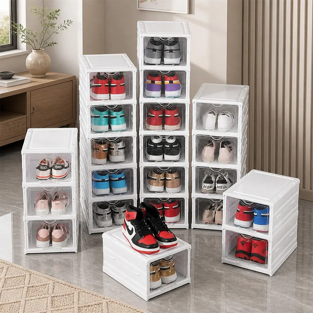 6-Tier Stackable Shoe Storage Organizer Plastic Clear Door 26 x 66 x 35 cm