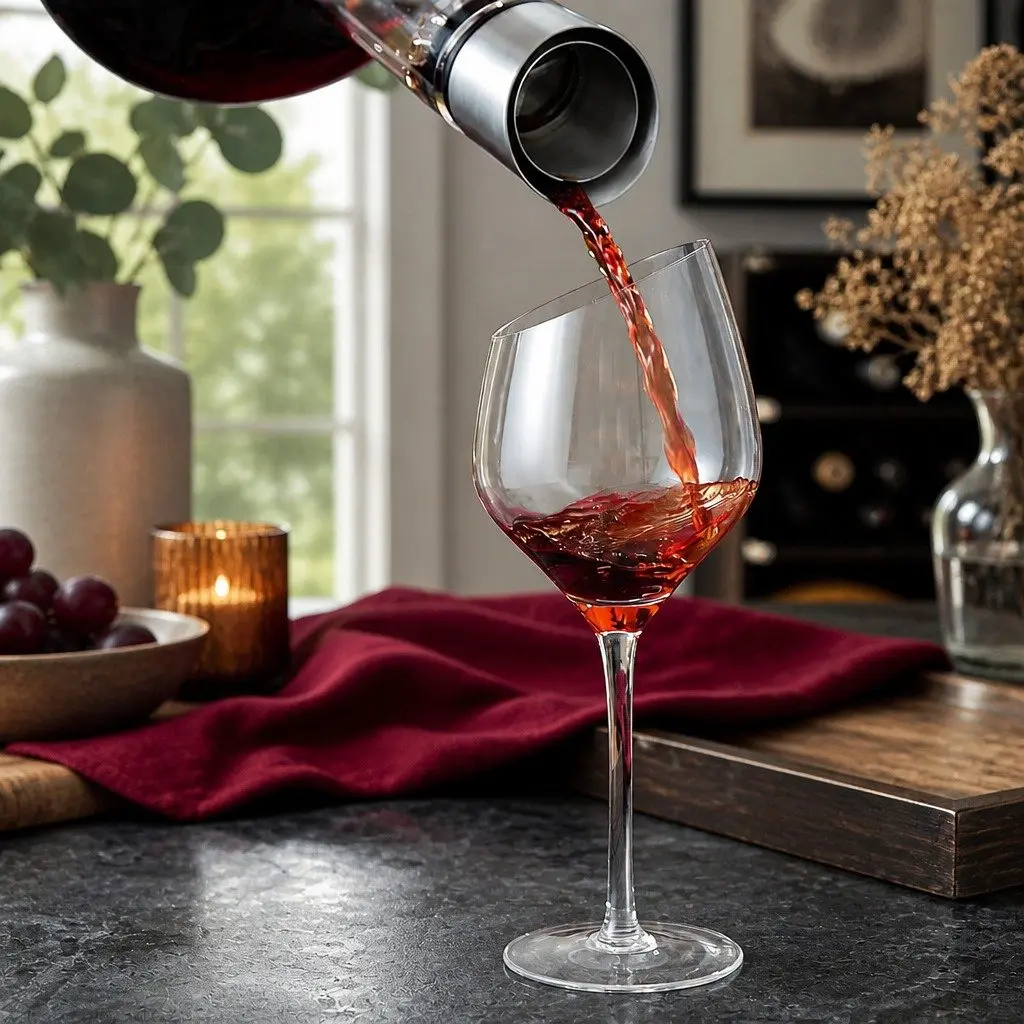Wine Decanter Lead-Free Crystal Glass Waterfall Aerator with Stainless Steel Silicone Lid 22cm Height 18cm Width 18cm Depth