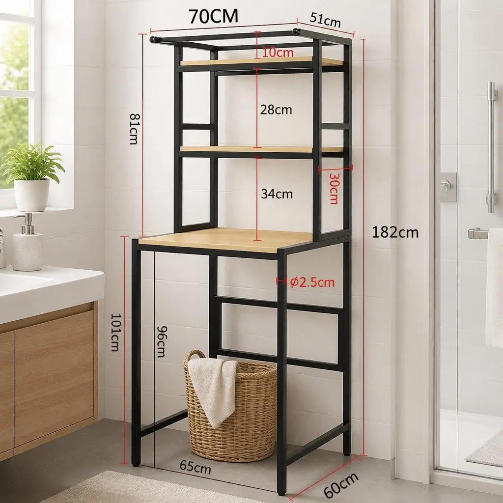 3-Tier Rack for Laundry and Bathroom Use