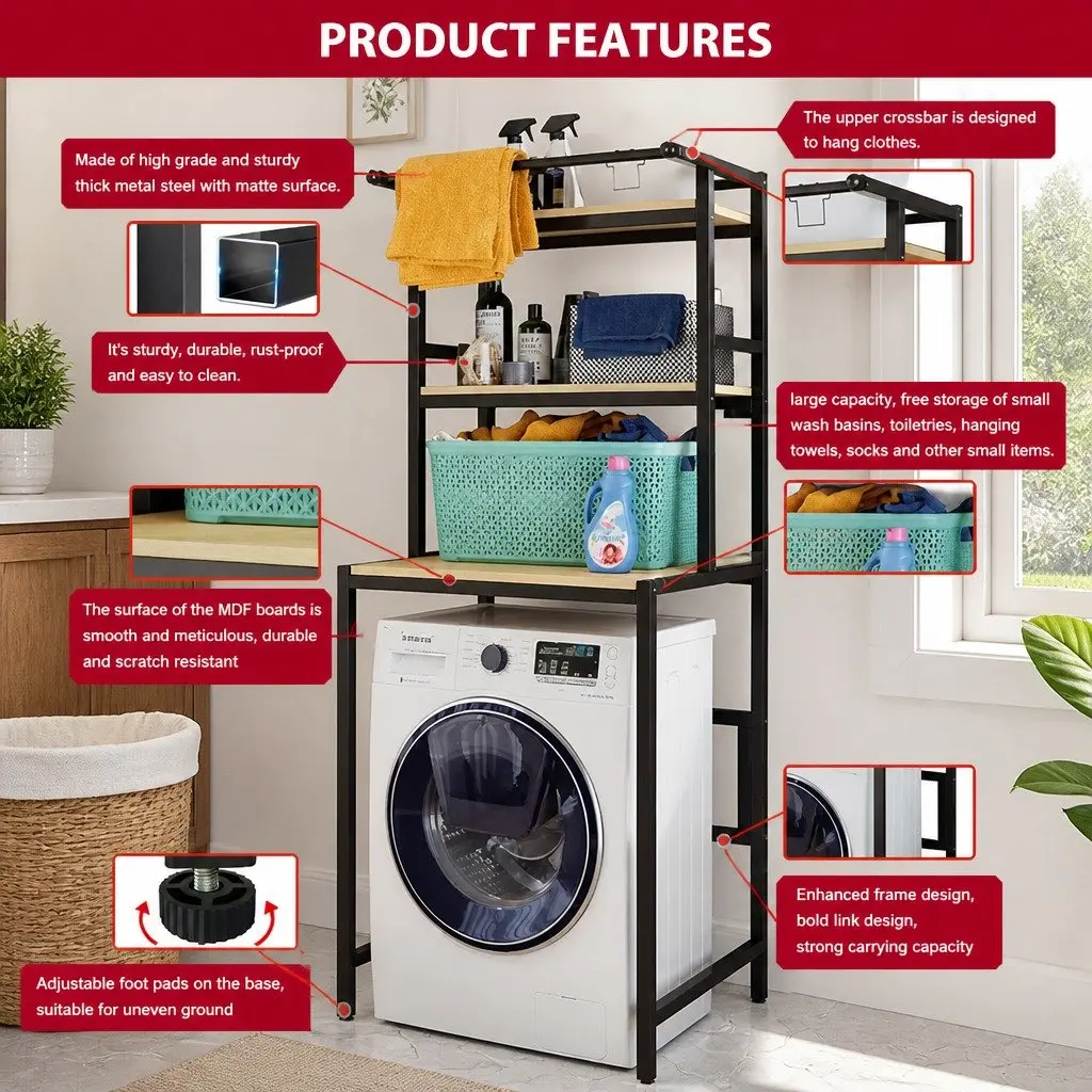 3-Tier Rack for Laundry and Bathroom Use