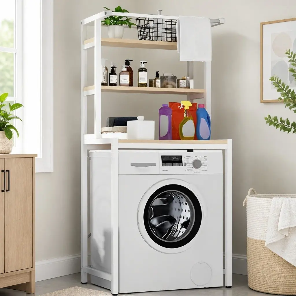 3-Tier Steel Over Washing Machine Storage Rack Organizer Bathroom Shelf White