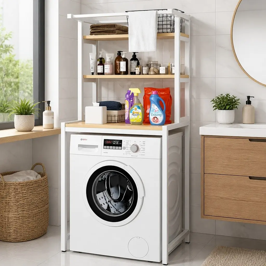 3-Tier Steel Over Washing Machine Storage Rack Organizer Bathroom Shelf White