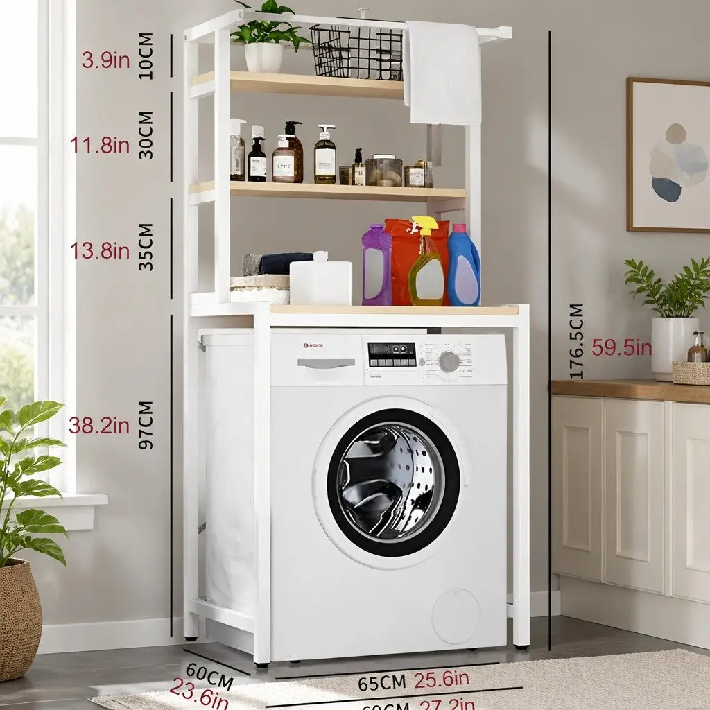 3-Tier Steel Over Washing Machine Storage Rack Organizer Bathroom Shelf White