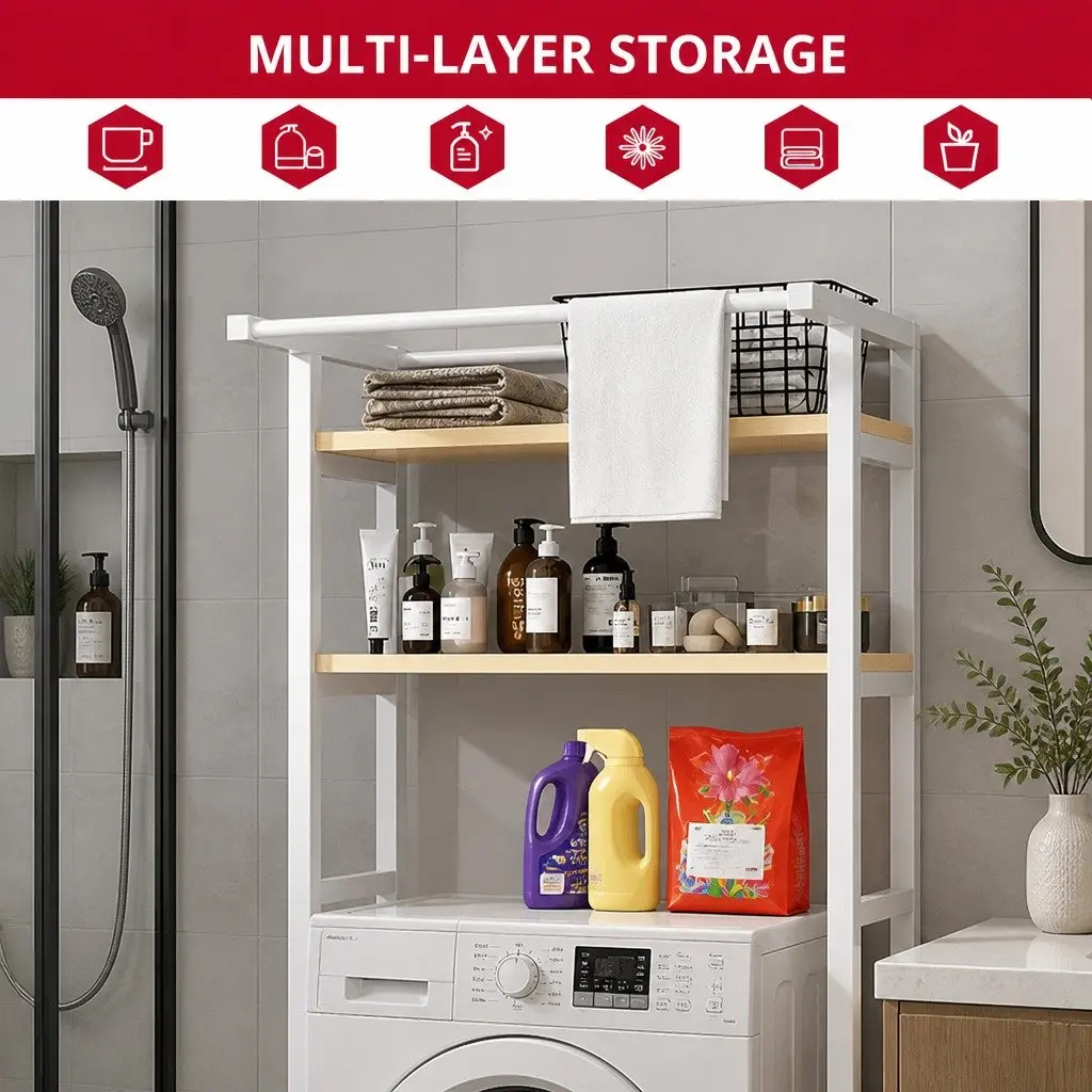 3-Tier Steel Over Washing Machine Storage Rack Organizer Bathroom Shelf White
