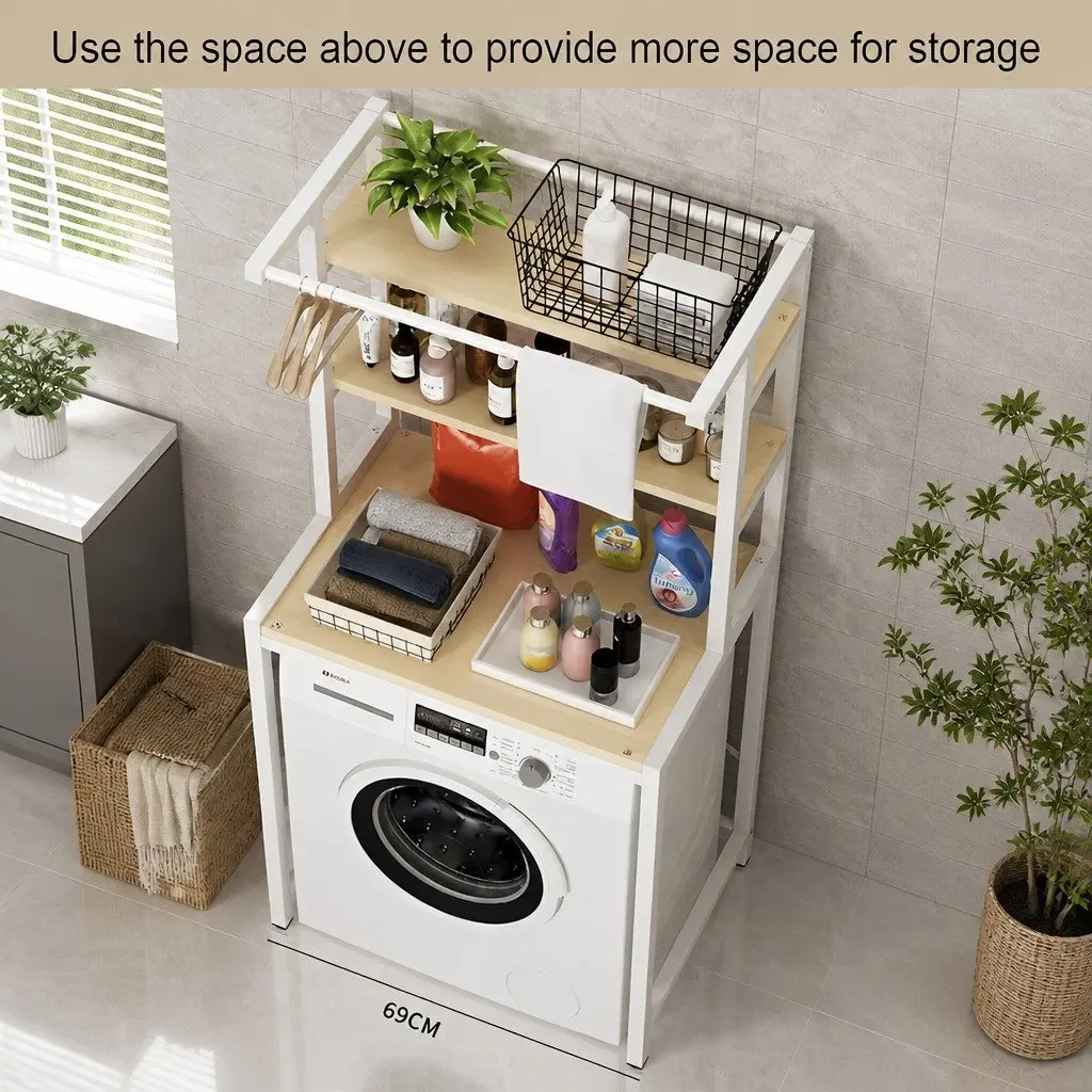 3-Tier Steel Over Washing Machine Storage Rack Organizer Bathroom Shelf White