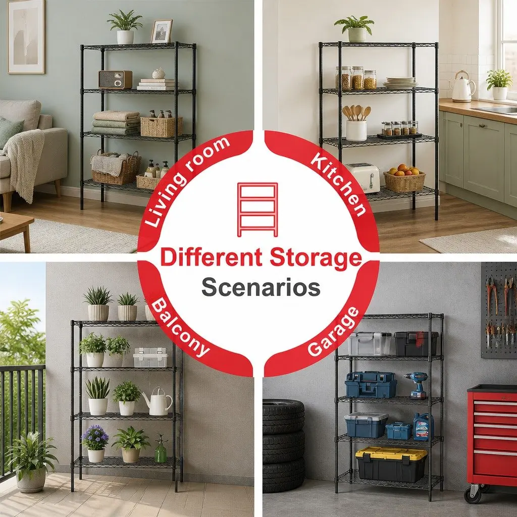 Metal Storage Shelves 4-Tier Heavy-Duty Wire Rack Organizer 60cm x 40cm x 140cm for Kitchen Pantry Bathroom Laundry