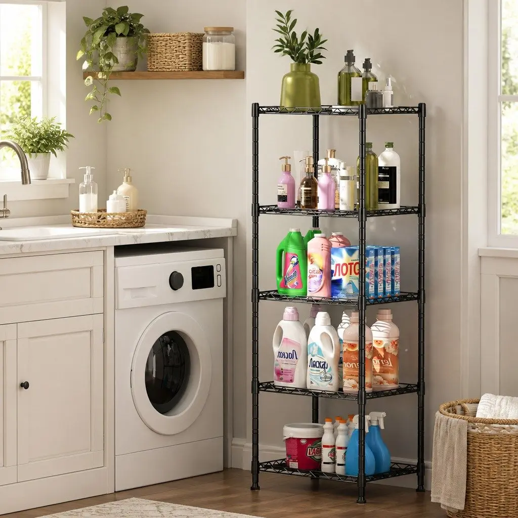 Metal Storage Shelves 4-Tier Heavy-Duty Wire Rack Organizer 60cm x 40cm x 140cm for Kitchen Pantry Bathroom Laundry