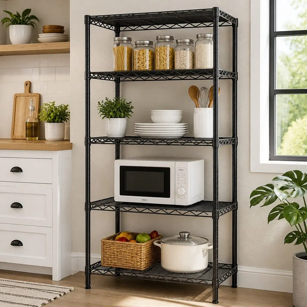 Metal Storage Shelves 4-Tier Heavy-Duty Wire Rack Organizer 60cm x 40cm x 140cm for Kitchen Pantry Bathroom Laundry