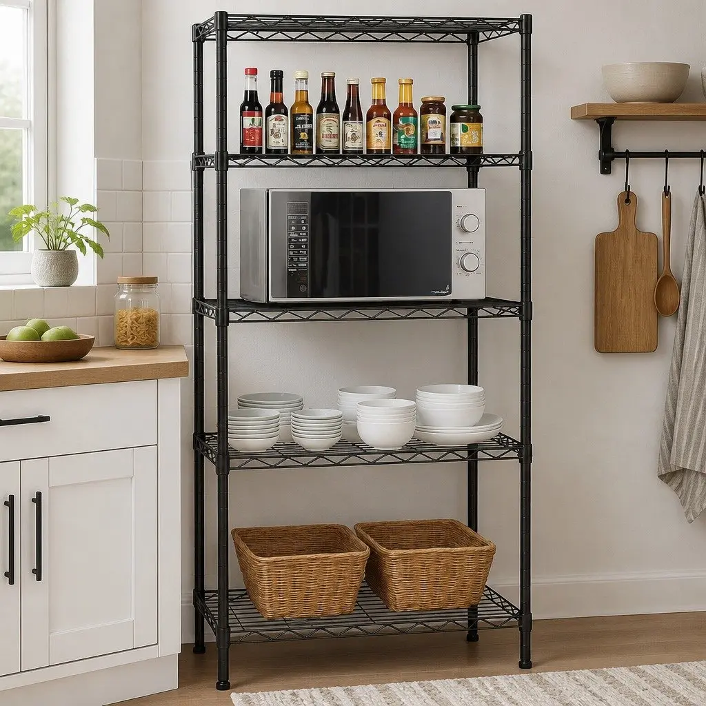 5-Tier Adjustable Metal Storage Shelves Wire Rack Organizer Kitchen Pantry