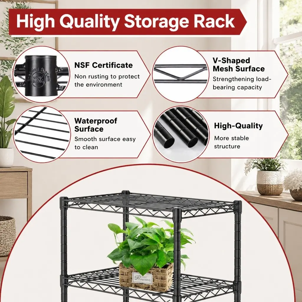 5-Tier Adjustable Metal Storage Shelves Wire Rack Organizer Kitchen Pantry