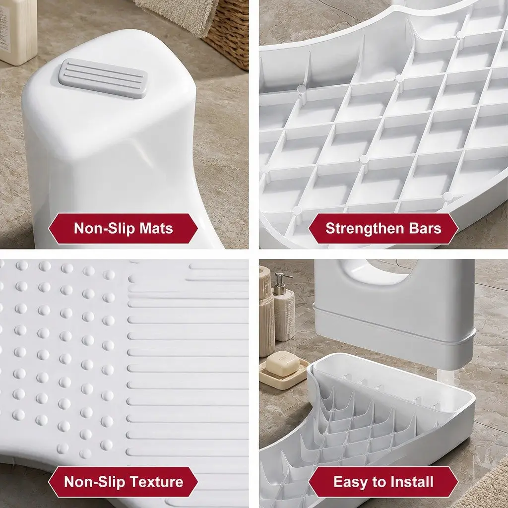 Toilet Squat Stool Plastic U-Shaped 40x17x21cm White Anti-Slip Portable Bathroom Accessory