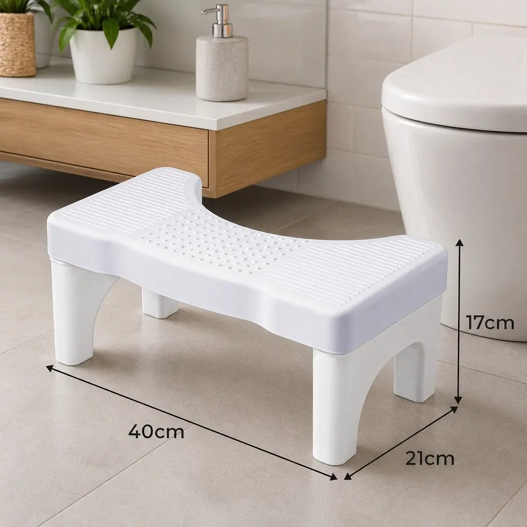 Toilet Squat Stool Plastic U-Shaped 40x17x21cm White Anti-Slip Portable Bathroom Accessory