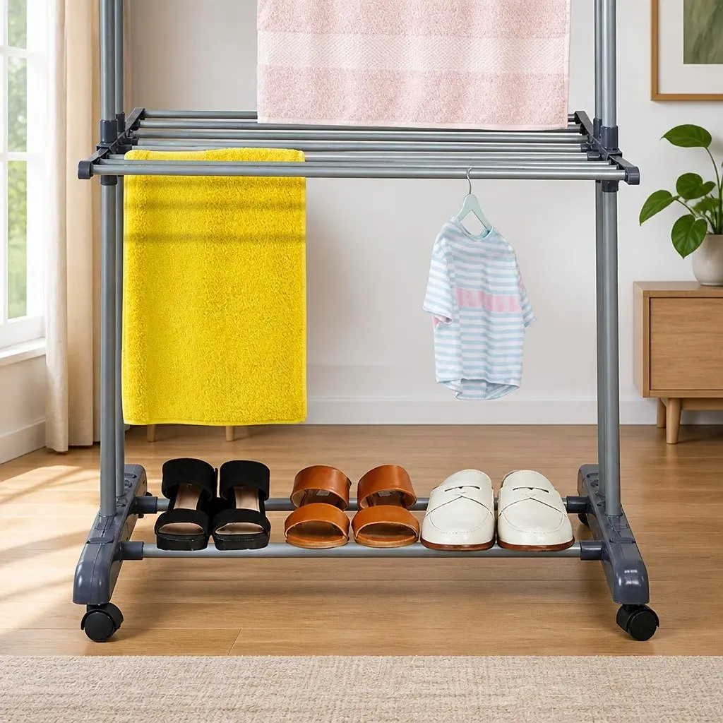 Folding Clothes Drying Rack 4-Tier Adjustable Wings with Wheels Laundry Storage 29 x 103 x 41 cm