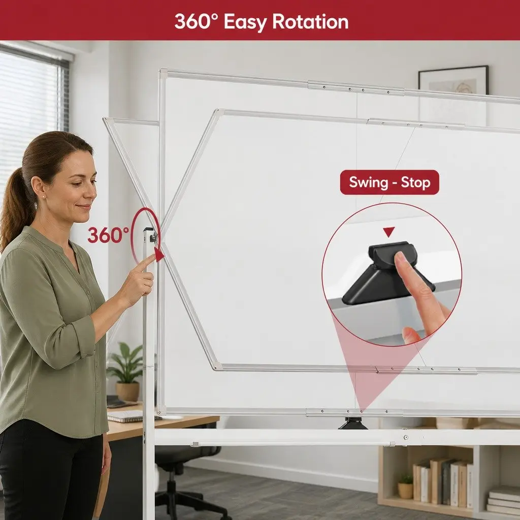 Reversible Mobile Whiteboard Double-Sided Magnetic 120x90cm Writing Surface with Lockable Wheels and Steel Frame