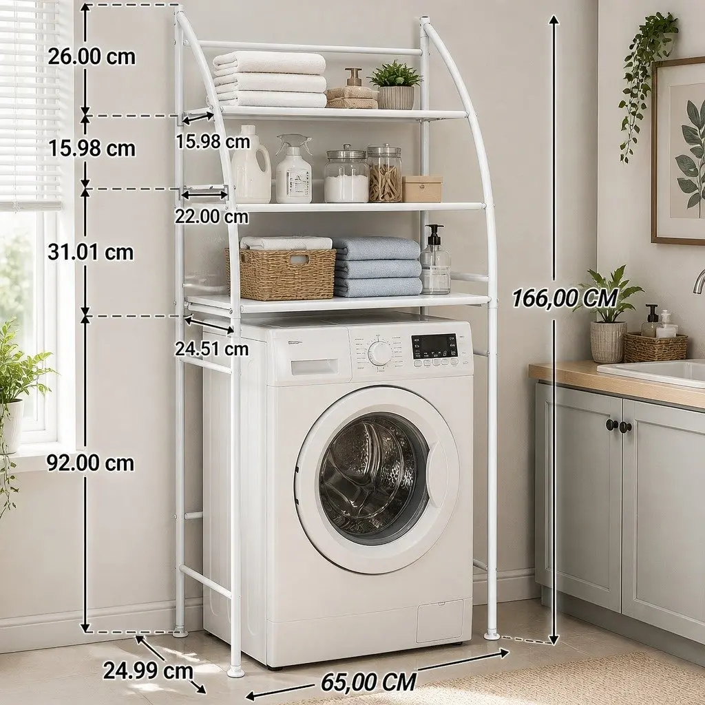 3-Tier Metal Over Washing Machine Storage Rack Organizer Shelf for Laundry Room Bathroom