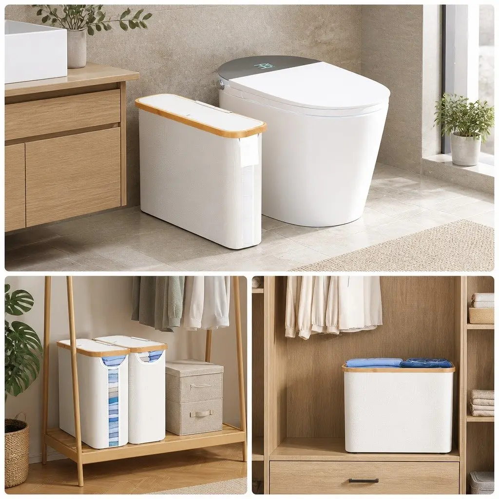 Toilet Paper Storage Basket 2 Pack Holds 12 Rolls Bamboo Lid Handle Bathroom