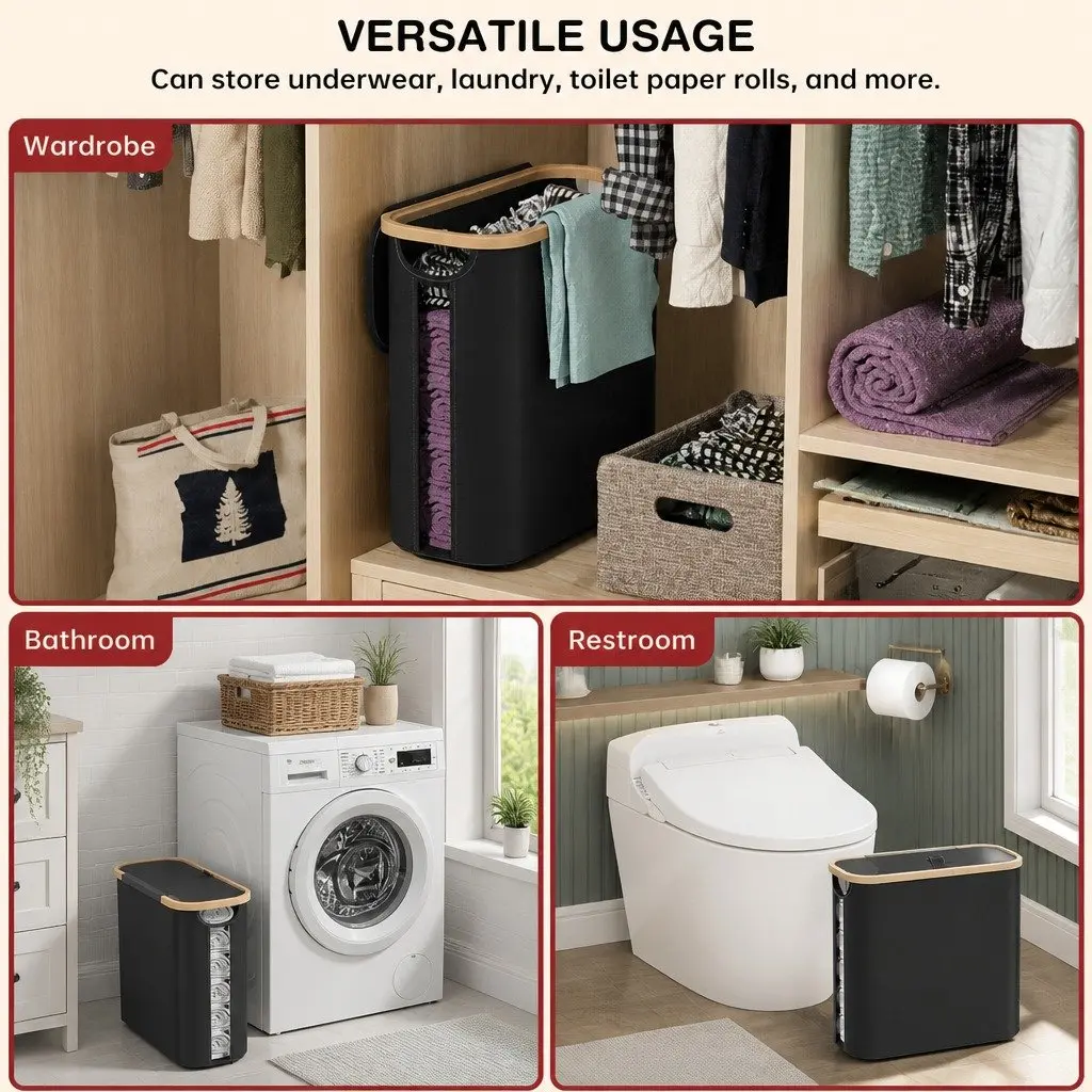 Toilet Paper Storage Basket 2 Pack Bamboo Lid Handle Organizer RV Closet