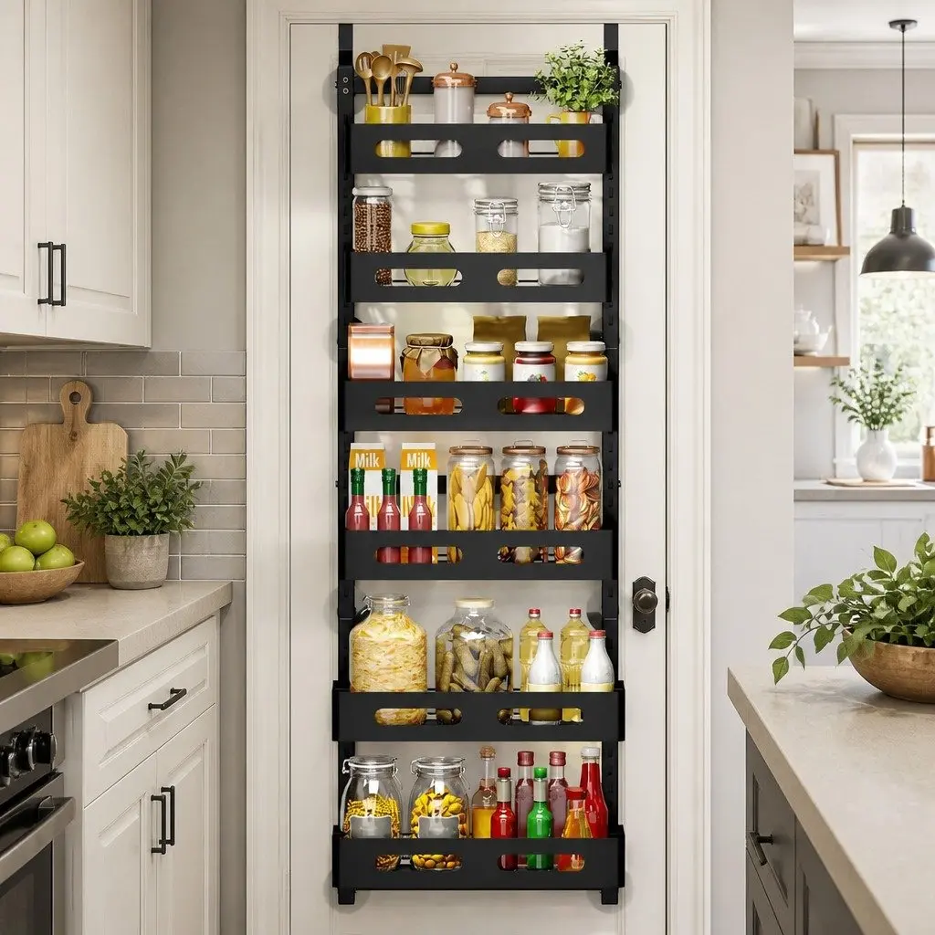 Over the Door Organizer 6 Tier Adjustable Metal Pantry Storage Rack Hanging