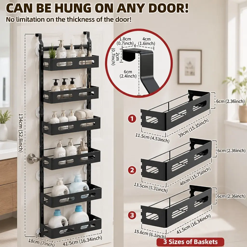 Over the Door Organizer 6 Tier Adjustable Metal Pantry Storage Rack Hanging