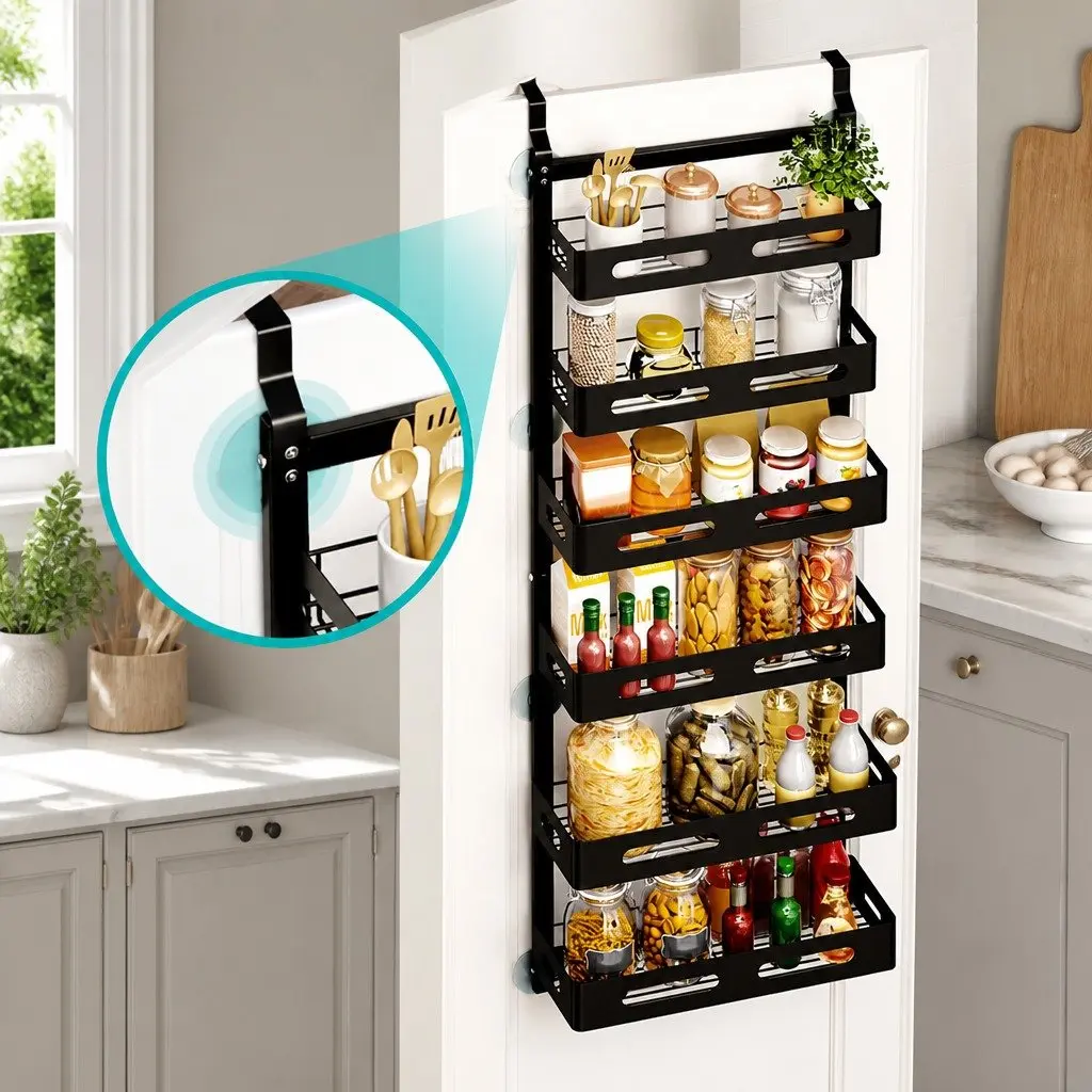 Over the Door Organizer 6 Tier Adjustable Metal Pantry Storage Rack Hanging