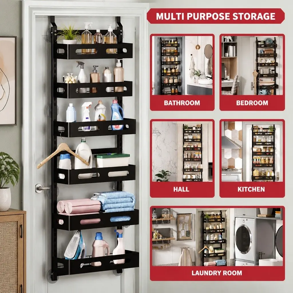 Over the Door Organizer 6 Tier Adjustable Metal Pantry Storage Rack Hanging