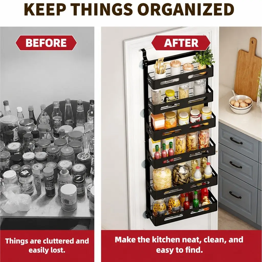 Over the Door Organizer 6 Tier Adjustable Metal Pantry Storage Rack Hanging