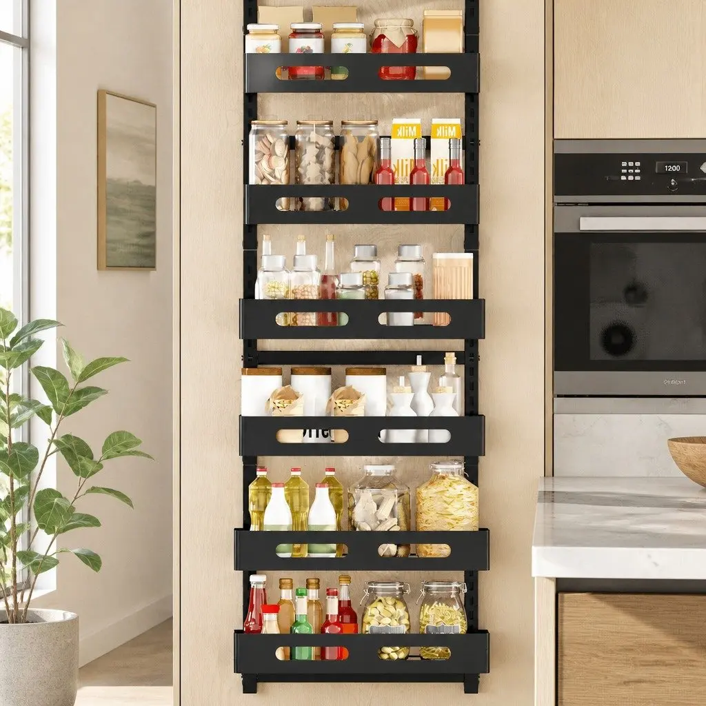 Over the Door Organizer 6 Tier Adjustable Metal Pantry Storage Rack Hanging