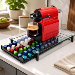 Coffee Pod Holder Drawer Organizer 60 Capacity Tempered Glass Nespresso Kitchen