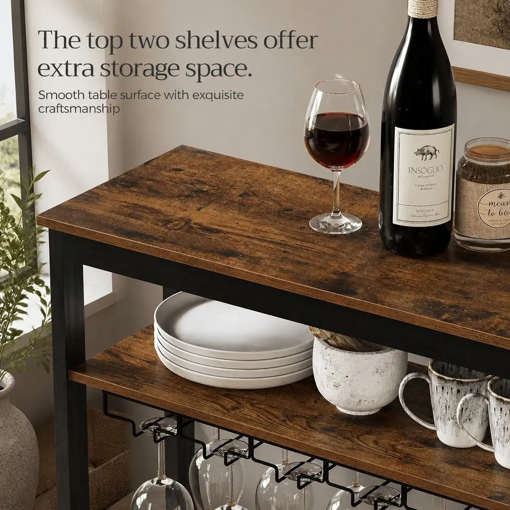 Wine Rack Metal Frame Wooden Countertop Large Size for 24 Bottles and 10 Glasses
