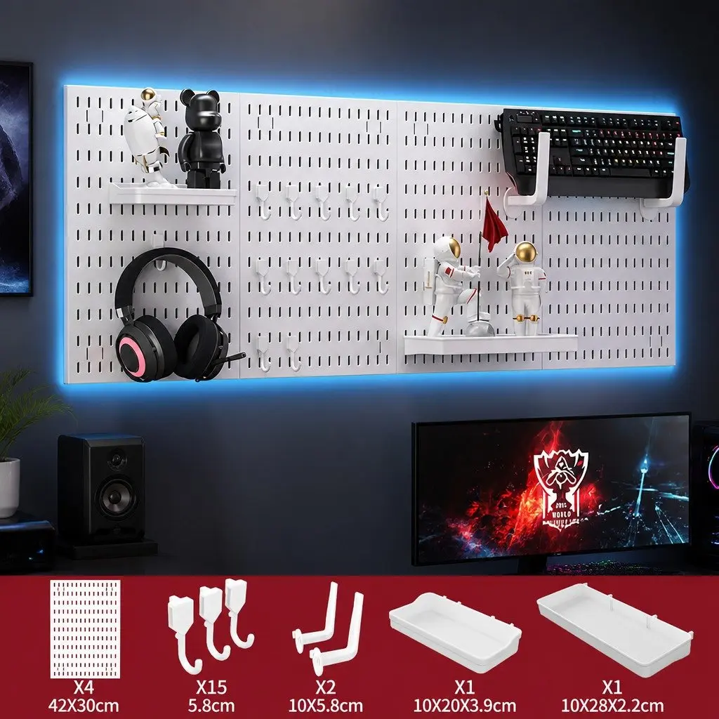 Pegboard Wall Organizer Kit Modular Black Panels 4 Panels White