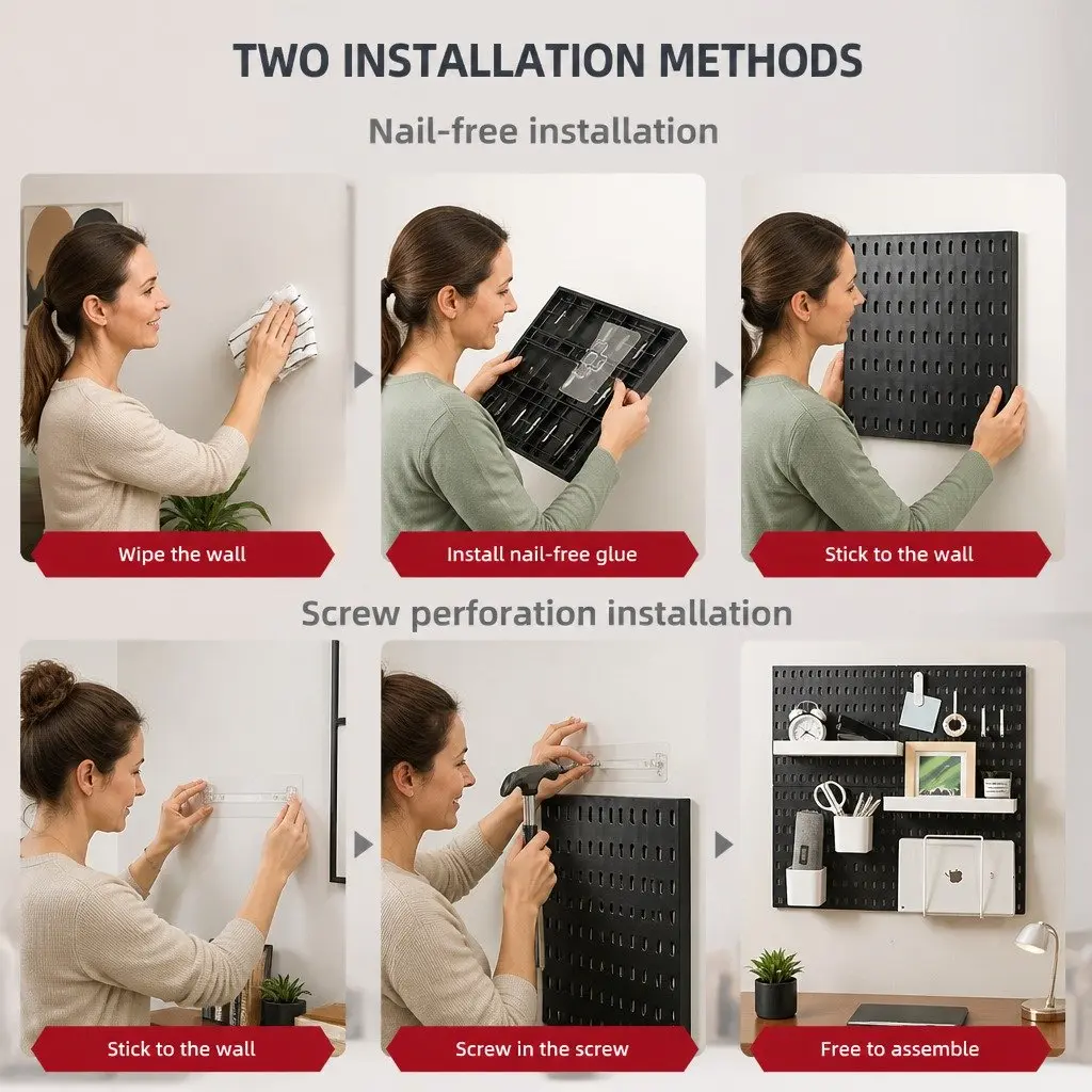 Pegboard Wall Organizer Kit Modular Black Panels 4 Panels White