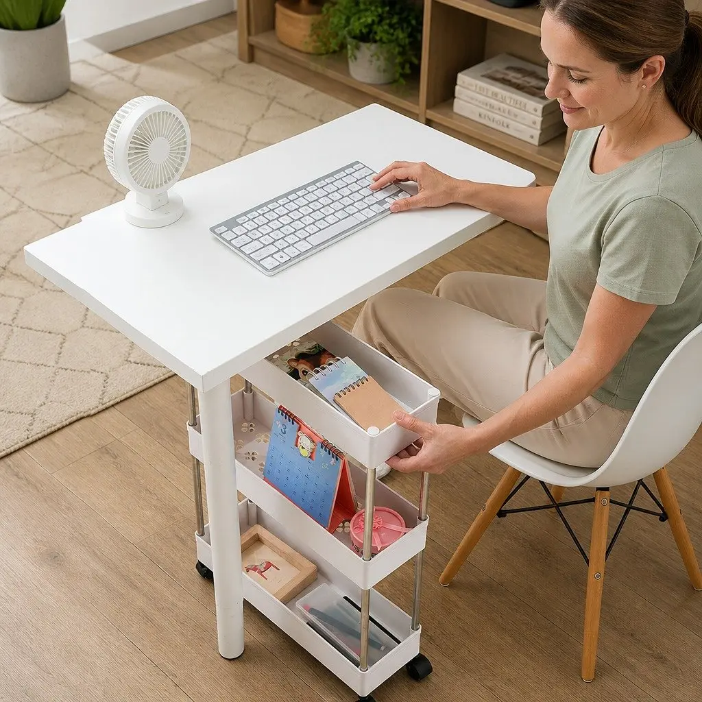 Slim Storage Cart Organizer Trolley 3 Tier Stainless Steel Plastic Compact Kitchen Bathroom Laundry