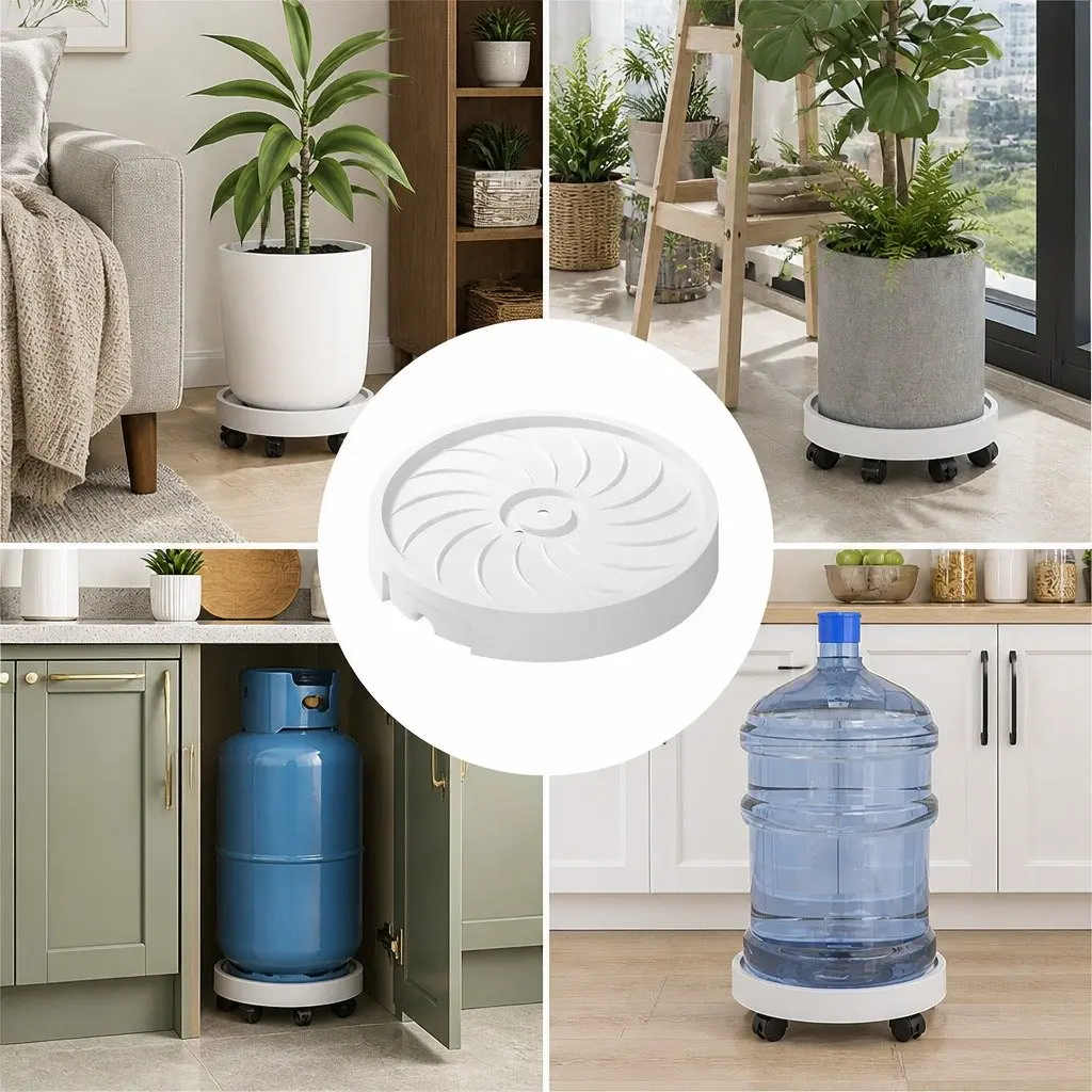 Rolling Plant Stand Set Polypropylene 26cm Pot Trolley with 360° Wheels Indoor Planter Caddy 2 Piece