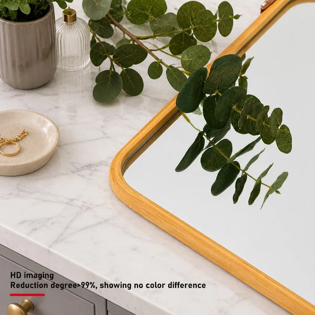 Bamboo Frame Mirror with Adjustable Strap for Home