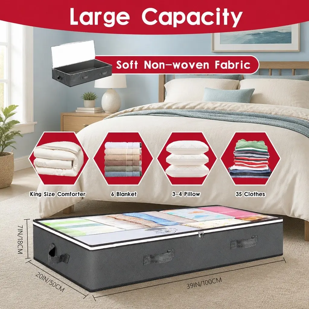 4 Pack Underbed Storage Bins 90L Large Capacity Containers Blankets Comforters