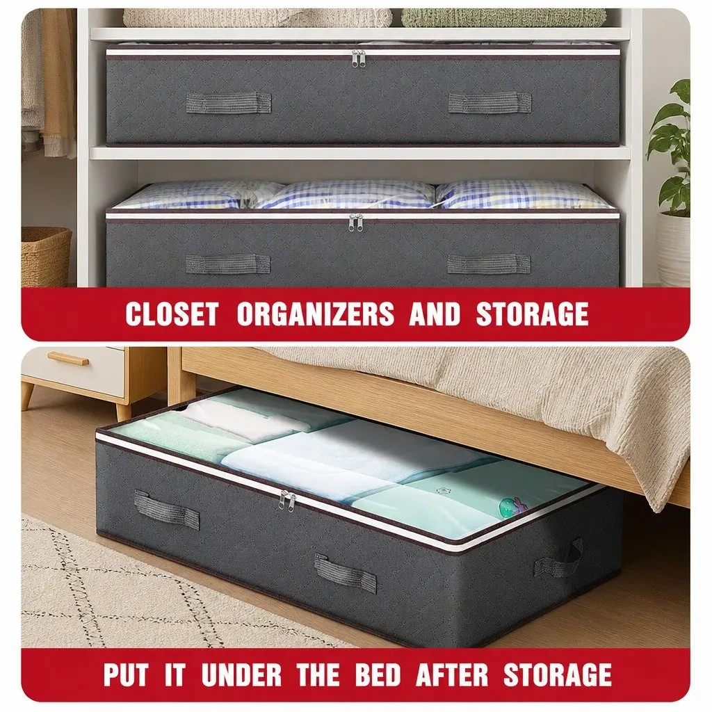 4 Pack Underbed Storage Bins 90L Large Capacity Containers Blankets Comforters