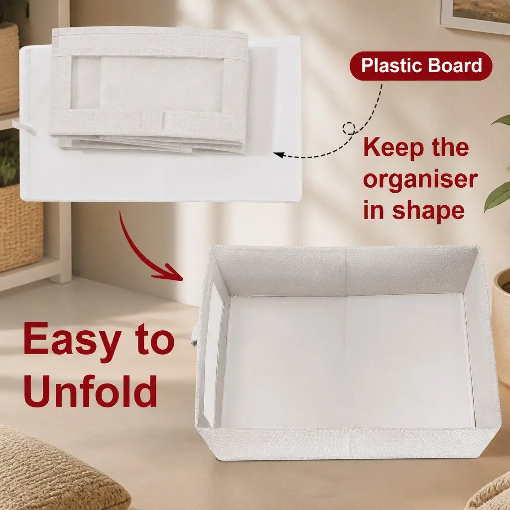 Storage Bins Linen Fabric 40x28x17cm Foldable Clear Window 6 Piece