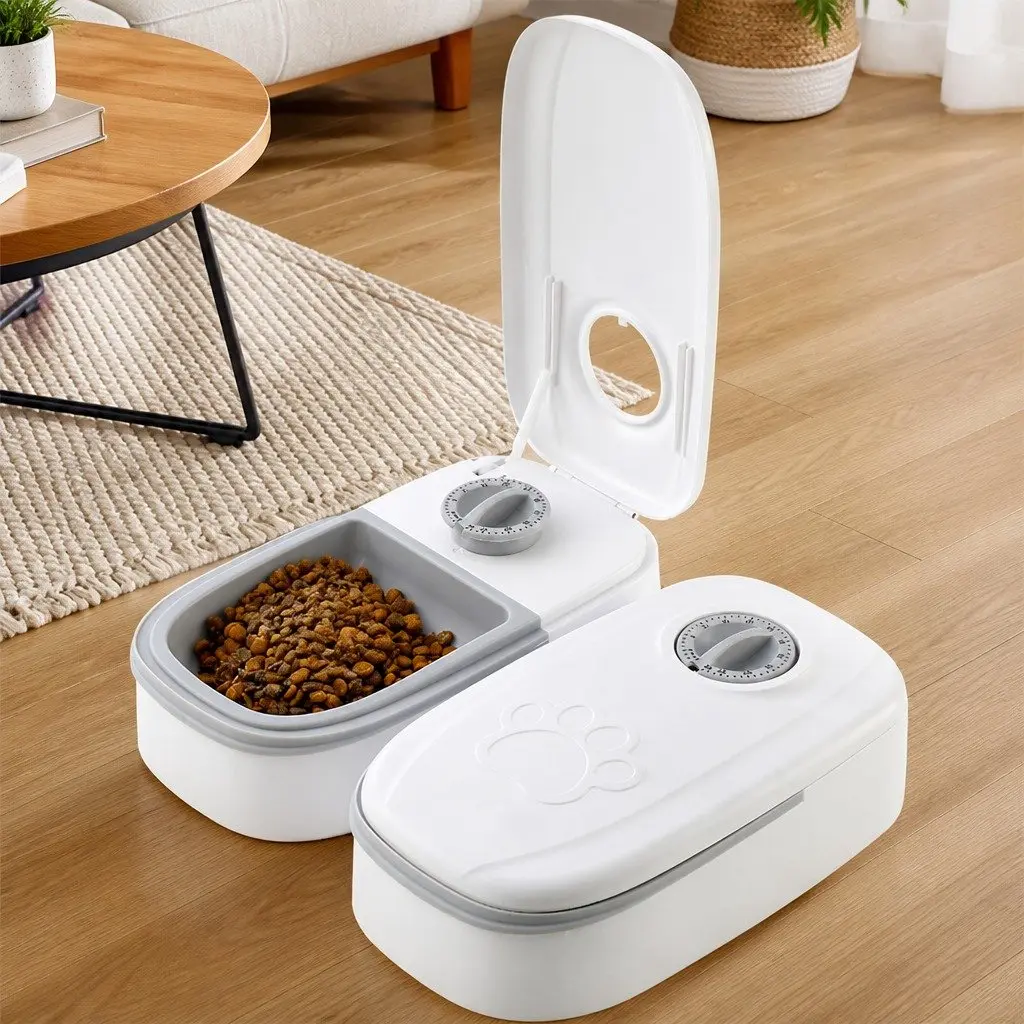 Automatic Pet Feeder Dual Bowl 700ML ABS Cat Dog Wet Dry Food Dispenser