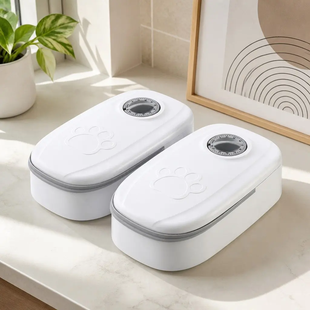 Automatic Pet Feeder Dual Bowl 700ML ABS Cat Dog Wet Dry Food Dispenser