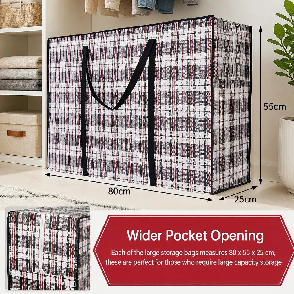 Large Storage Bags 6 Pack Waterproof Tear-Resistant Woven Polypropylene 80 x 55 x 25 cm for Clothes Bedding Organizer Travel