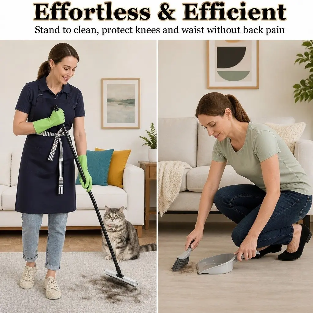 Pet Hair Remover Broom Long Handle Metal Silicone 84cm Reusable Cleaner