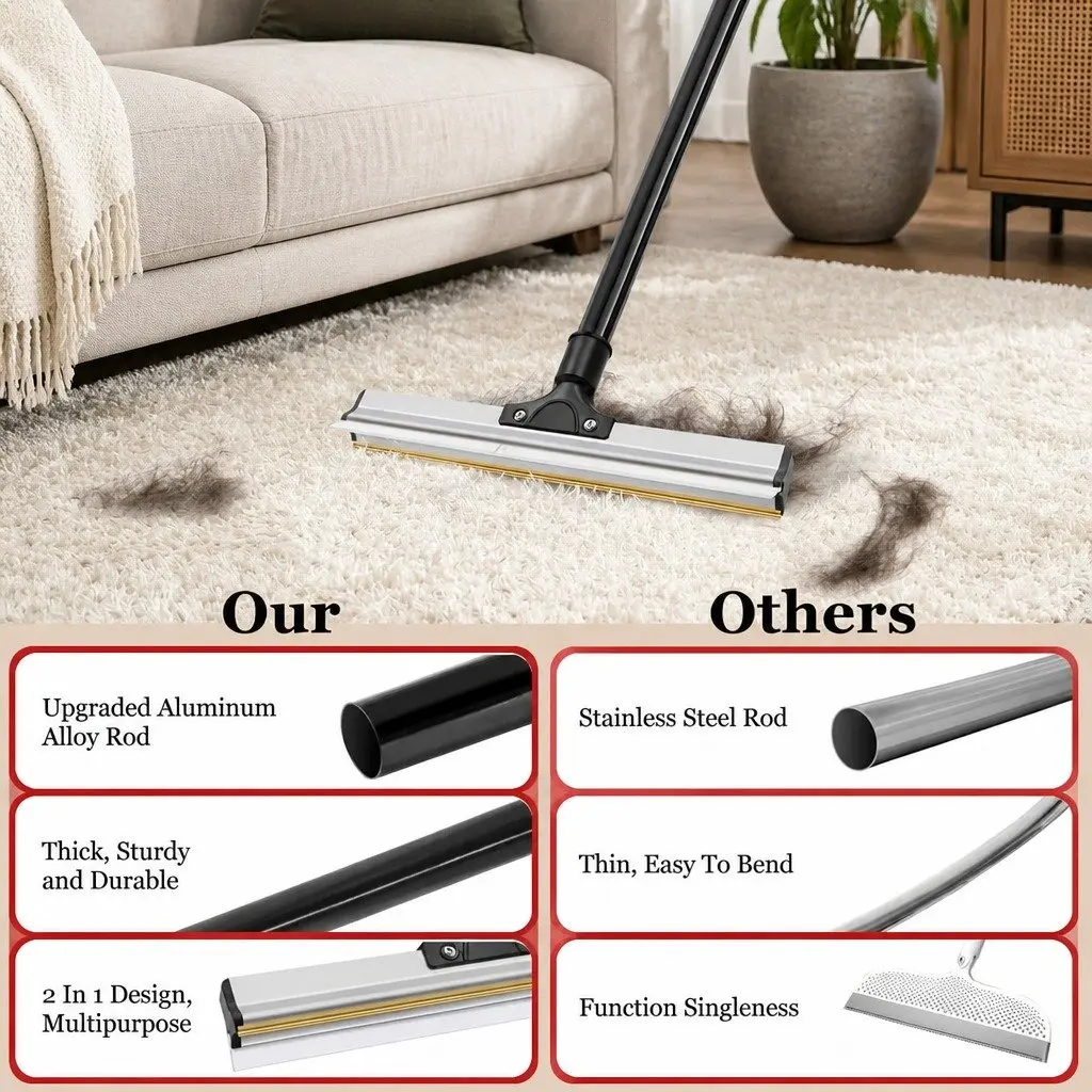 Pet Hair Remover Broom Long Handle Metal Silicone 84cm Reusable Cleaner