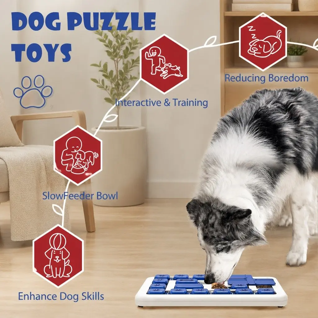 Interactive Dog Puzzle Toy Slow Feeder Treat Dispenser ABS Plastic 30 x 20 x 3 cm