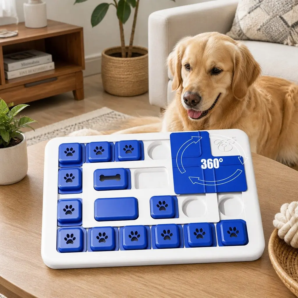 Interactive Dog Puzzle Toy Slow Feeder Treat Dispenser ABS Plastic 30 x 20 x 3 cm