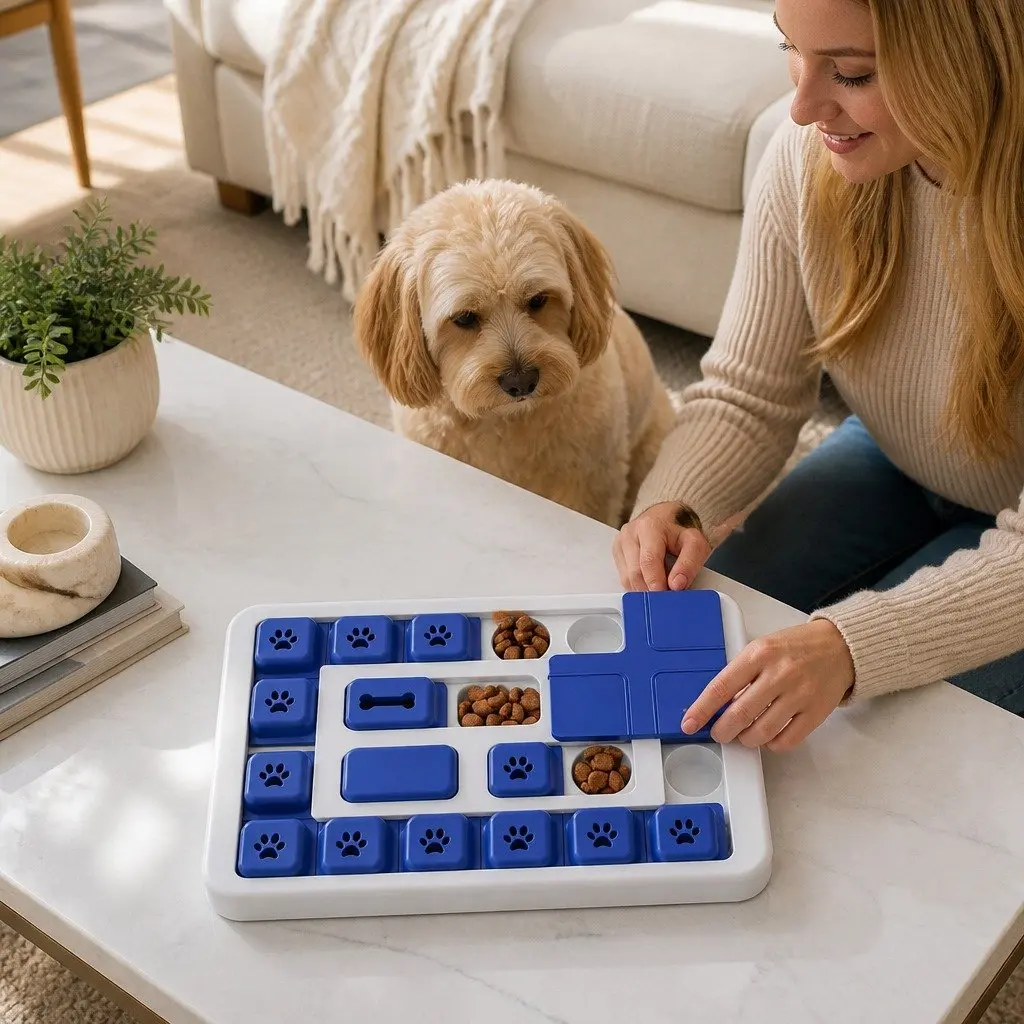 Interactive Dog Puzzle Toy Slow Feeder Treat Dispenser ABS Plastic 30 x 20 x 3 cm