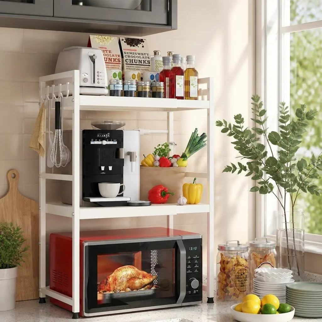 3-Tier Metal Kitchen Shelf Stand Adjustable Countertop Rack