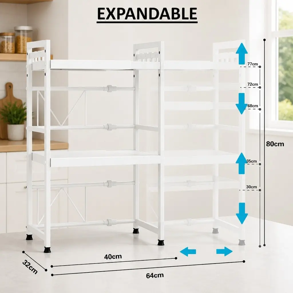 3-Tier Metal Kitchen Shelf Stand Adjustable Countertop Rack