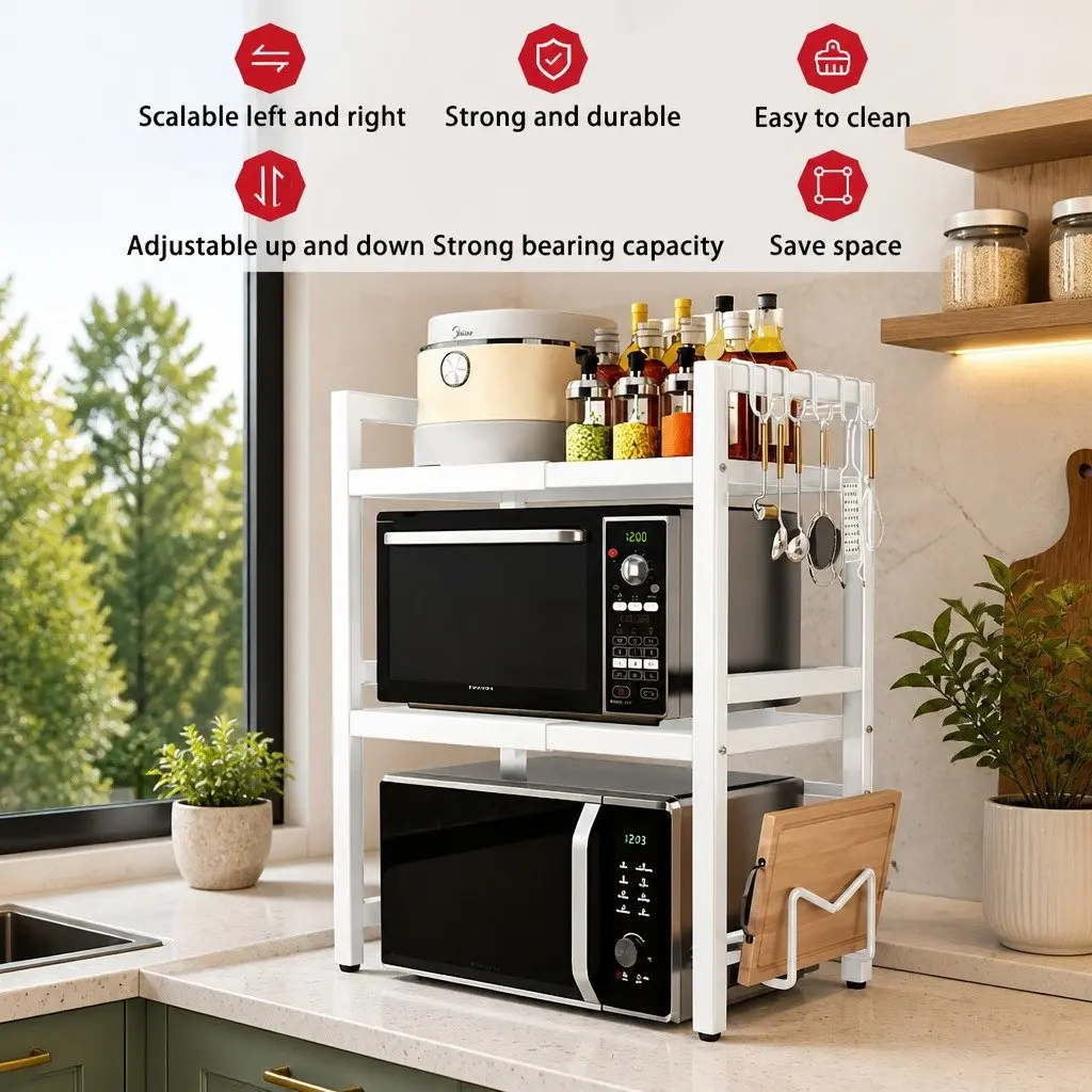 3-Tier Metal Kitchen Shelf Stand Adjustable Countertop Rack
