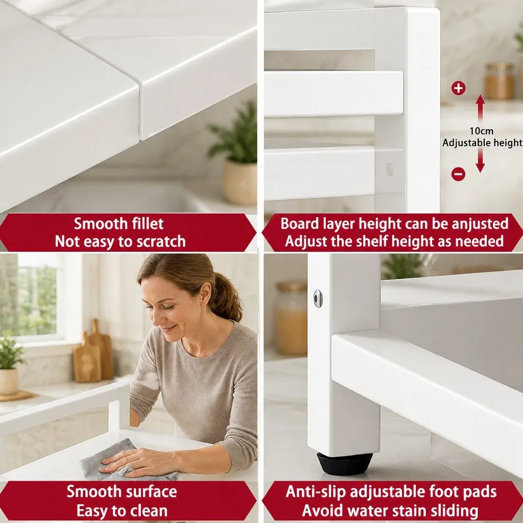 3-Tier Metal Kitchen Shelf Stand Adjustable Countertop Rack